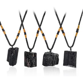 4Pcs Natural Black Tourmaline Stone Pillar Pendant Necklace Tourmaline Amulet Natural Free Form Crystal Healing Pendant
