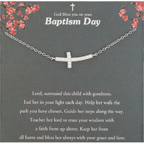 Burning Love Baptism Gifts for Girl Sterling Silver Cross Rhinestone Necklace for Girls Baptism Gift Girl First Communion Gifts