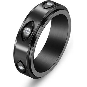 Spinner Rings Titanium Stainless Steel Engraved Eye of God Ring Black Gold Silver Tone, 6-11 Size