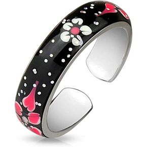 Adjustable Toe or Mid Ring Sparkle Enamel Painted Flowers