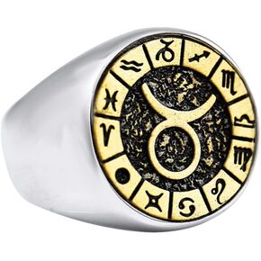 Unisex Stainless Steel Simple 12 Constellation Zodiac Signet Ring Horoscope Astrology in Kuwait
