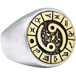 Unisex Stainless Steel Simple 12 Constellation Zodiac Signet Ring Horoscope Astrology