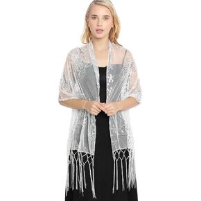 HEREAD Sequin Shawls and Wraps for Evening Dresses 1920s Lace Fringe Scarf Sparkly Wedding Accessories for Women and Bride
