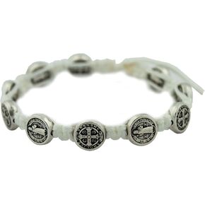 VILLAGE GIFT IMPORTERS St. Benedict Medal Woven Bracelet | Patron Saint of Students and Europe | Adjustable Length | Ten Detailed St. Benedict Medal Beads | Durable Cord and Strong Construction