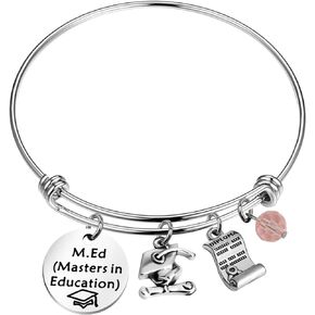 TIIMG Teacher Graduation Gift Masters Degree in Education Charm Bracelet New Teaching M.Ed Bracelet College Graduate Gift