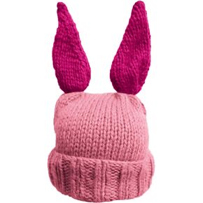 BIBITIME Cute Cartoon Rabbit Ear Hat Handmade Knitted Women Lady Warm Beanie Cap