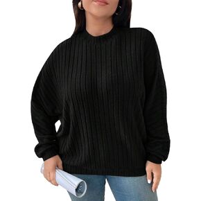 SweatyRocks Women's Plus Size Mock Neck Long Sleeve Sweatshirt Drop Shoulder Ribbed Knit Pullover Tops in Kuwait