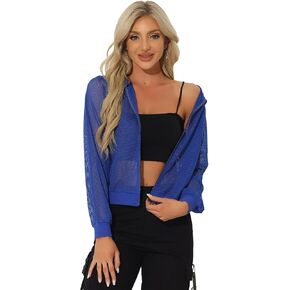 Allegra K Hoodie Jacket for Women's 2024 Zip Up Long Sleeve Mesh Sheer Bomber Jackets