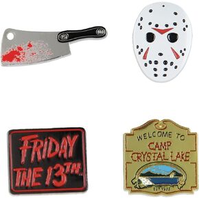 Friday The 13th Jason Voorhees Camp Crystal Lake Enamel Filled 4 Piece Pin Set Collectible Lapel Pins