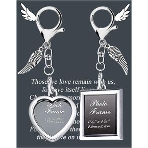 BNQL Memorial Frame Keychain Sympathy Gifts for Loss of Loved One Remembrance Gift Picture Holder Keychain Angel Wings Charm