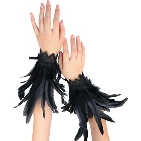 Women's Plus Size Lace Feather Long Gloves 2PCS Gothic Feather Gloves Halloween Carnival Party Accessories