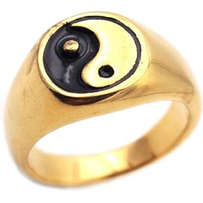 Men Biker Yin and Yang Rings Stainless Steel Tai Chi Symbol Yin Yang Wedding Manly Rings Unisex Women, Size 7-13