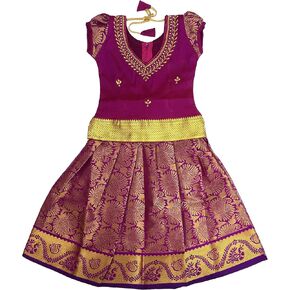 Ashwini Girl's Purple Color Pattu Pavadai | Indian Kid's Ethnic Wear in Kuwait