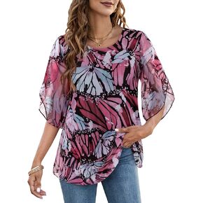 بلايز نسائية مكشكشة بأكمام 3/4 من Cestyle وبلوزات شبكية وقمصان واسعة وتونيك كاجوال in Kuwait