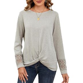 SPARKLE & SKY Womens Tops Twist Knot Front Top Crew Neck Long Sleeve Shirts Casual Lightweight Tunic Tops for Women