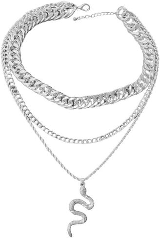Fuqimanman2020 Layered Snake Necklace Gold Silver Chunky Snake Pendant Necklace Punk Vintage Snake Choker Jewelry Gift for Women in Saudi Arabia