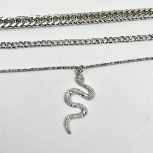Fuqimanman2020 Layered Snake Necklace Gold Silver Chunky Snake Pendant Necklace Punk Vintage Snake Choker Jewelry Gift for Women in Saudi Arabia