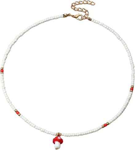 Boho Colorful Beaded Imitation Pearl Layered Necklace Handmade Heishi Surfer Vinyl Disc Choker Rainbow Cute Mushroom Pendant Necklace Summer Beach Fashion Jewelry for Women Girls in Saudi Arabia