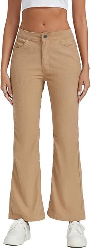 LYANER Women's Bell Bottom Ribbed High Waist Solid Flare Pants with Pockets in Saudi Arabia