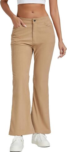 LYANER Women's Bell Bottom Ribbed High Waist Solid Flare Pants with Pockets in Saudi Arabia