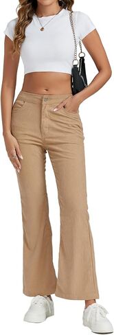 LYANER Women's Bell Bottom Ribbed High Waist Solid Flare Pants with Pockets in Saudi Arabia