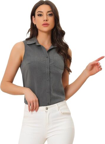 Allegra K Denim Button Down Shirt for Women's Sleeveless Lapel V Neck Chambray Tunic Top in Saudi Arabia