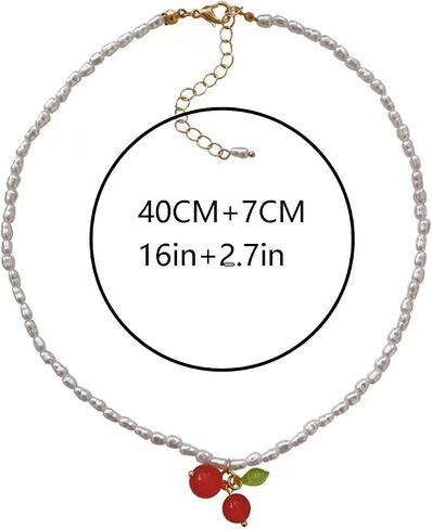 W WEILIRIAN Boho Cherry Pendant Necklace Vintage Pearl Necklace Choker Pearl Beaded Necklace Charm Fruit Necklace Jewelry for Women and Girls Gifts in Saudi Arabia