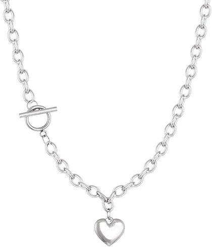 WZNBBOY Dainty Heart Pendant Choker Necklace Silver OT Clasp Chain Necklace Polished Heart Stainless Steel Pendant Choker Vintage Adjustable Y2K Charm Necklace Jewelry for Women Girls in Kuwait