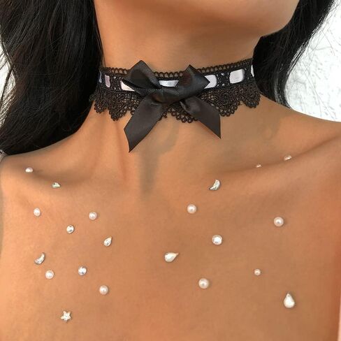 Kenfery Vintage Bow-Knot Choker Necklace Sexy Lace Collar Necklace Chic Prom Party Ball Wedding Necklace for Women and Girls in Kuwait