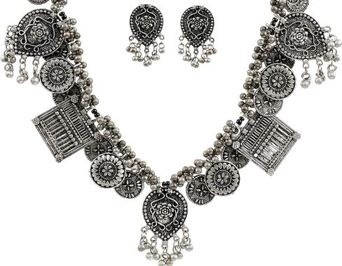 قلادة من الفضة المؤكسدة بتصميم افغاني عتيق للحفلات الهندية من سيدهاتفا in Kuwait