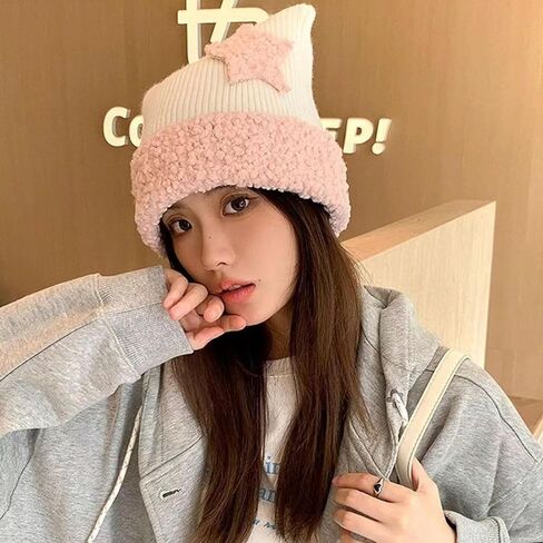 Cat Beanie Y2k Beanie Star Patch Crochet Knitted Hat Grunge Acubi Y2k Accessories Kawaii Cutecore Korean Gyaru Clothes in Kuwait