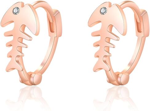 Fishbone Hoop Earrings for Women Girls Gold Silver Plated Fish Skeleton Chic Cubic Zirconia Small Huggie Hoop Earrings for Ocean Sea Nautical Vacation Jewelry Accessories in Saudi Arabia