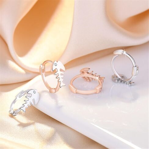 Fishbone Hoop Earrings for Women Girls Gold Silver Plated Fish Skeleton Chic Cubic Zirconia Small Huggie Hoop Earrings for Ocean Sea Nautical Vacation Jewelry Accessories in Saudi Arabia