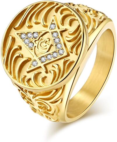 HETIMXIA CZ Masonic Freemason Ring for men 316 Stainless Steel Men's Ring style Iced Out Jewelry Punk Ring Hip Hop Heavy Metal Ring mens fashion rings Father's Day gifts Jewelry Gift for Men in Saudi Arabia