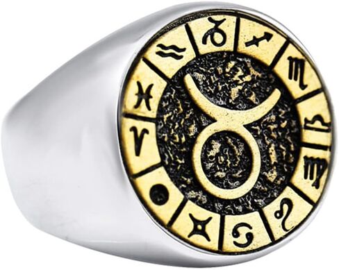 Unisex Stainless Steel Simple 12 Constellation Zodiac Signet Ring Horoscope Astrology in Kuwait