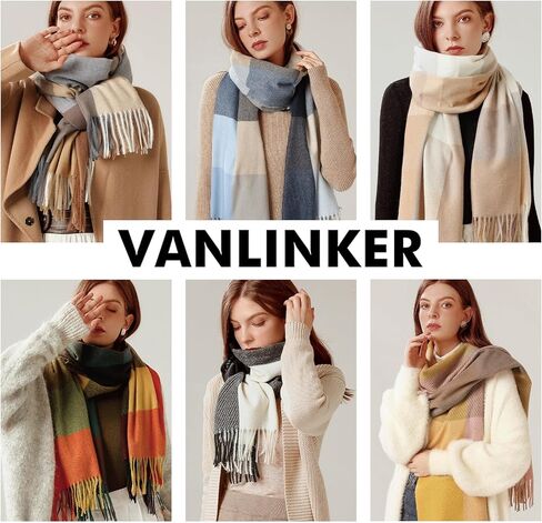VANLINKER وشاح عصري للنساء شالات طويلة يلتف بطانية ناعمة شبكة كبيرة شتاء دافئ شعرية الكشمير يشعر VL9322 in Kuwait
