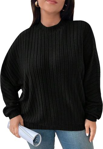 سويت شيرت SweatyRocks نسائي بمقاس كبير ورقبة وهمية وأكمام طويلة وكتف منسدل ومضلع ومتماسك in Kuwait