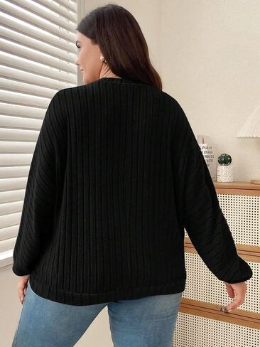 سويت شيرت SweatyRocks نسائي بمقاس كبير ورقبة وهمية وأكمام طويلة وكتف منسدل ومضلع ومتماسك in Kuwait