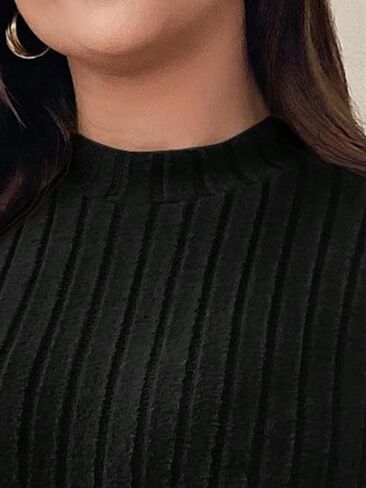سويت شيرت SweatyRocks نسائي بمقاس كبير ورقبة وهمية وأكمام طويلة وكتف منسدل ومضلع ومتماسك in Kuwait