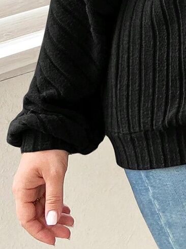 سويت شيرت SweatyRocks نسائي بمقاس كبير ورقبة وهمية وأكمام طويلة وكتف منسدل ومضلع ومتماسك in Kuwait