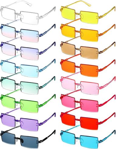 LEIFIDE 16 Pairs Rimless Rectangle Sunglasses Vintage Frameless Sunglasses Transparent Candy Color Glasses Tinted Retro Square Eyewear for Women Men, 16 Colors, Various Colors, one size/ about 2.24 in Saudi Arabia