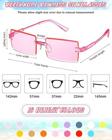 LEIFIDE 16 Pairs Rimless Rectangle Sunglasses Vintage Frameless Sunglasses Transparent Candy Color Glasses Tinted Retro Square Eyewear for Women Men, 16 Colors, Various Colors, one size/ about 2.24 in Saudi Arabia