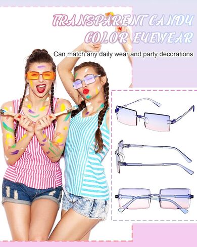 LEIFIDE 16 Pairs Rimless Rectangle Sunglasses Vintage Frameless Sunglasses Transparent Candy Color Glasses Tinted Retro Square Eyewear for Women Men, 16 Colors, Various Colors, one size/ about 2.24 in Saudi Arabia