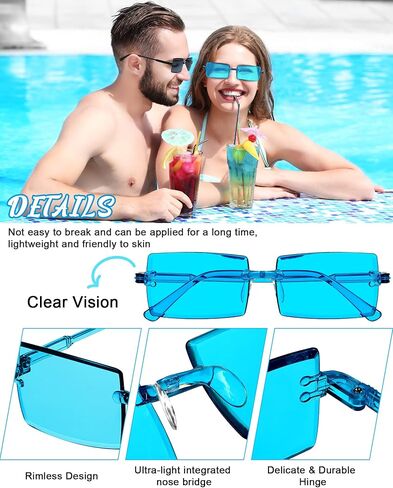 LEIFIDE 16 Pairs Rimless Rectangle Sunglasses Vintage Frameless Sunglasses Transparent Candy Color Glasses Tinted Retro Square Eyewear for Women Men, 16 Colors, Various Colors, one size/ about 2.24 in Saudi Arabia