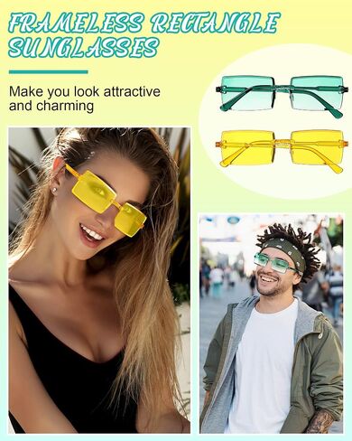 LEIFIDE 16 Pairs Rimless Rectangle Sunglasses Vintage Frameless Sunglasses Transparent Candy Color Glasses Tinted Retro Square Eyewear for Women Men, 16 Colors, Various Colors, one size/ about 2.24 in Saudi Arabia