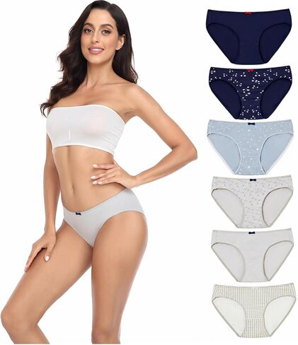 انليكي ملابس داخلية قطنية للنساء، سراويل داخلية منخفضة الارتفاع، سراويل داخلية جيدة التهوية مقاس كبير، ملابس داخلية للنساء 4/6 عبوات in Kuwait