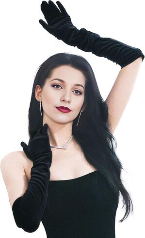 JJMOLLE Long Black Gloves Women Formal Satin Opera Gloves, 21 Inch Stretchy Elbow Length Gloves, 1920s Accessories for Women Bridal Evening Dress Gloves in Kuwait