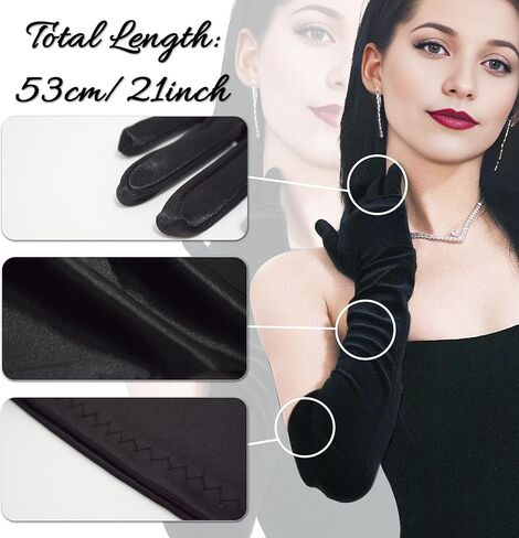 JJMOLLE Long Black Gloves Women Formal Satin Opera Gloves, 21 Inch Stretchy Elbow Length Gloves, 1920s Accessories for Women Bridal Evening Dress Gloves in Kuwait