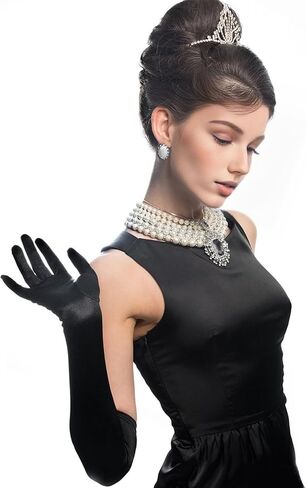 JJMOLLE Long Black Gloves Women Formal Satin Opera Gloves, 21 Inch Stretchy Elbow Length Gloves, 1920s Accessories for Women Bridal Evening Dress Gloves in Kuwait