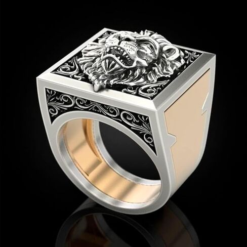 Men's Lion Ring Punk Domineering Lion Animal Ring Gothic Roaring Lion Head Ring with Mini Hidden Storage Box Jewelry Gift for Men Boys in Saudi Arabia